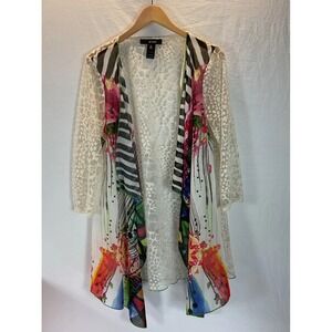 Ali Miles Cardigan size M‎ Open Front lace floral Drape Lightweight Artsy